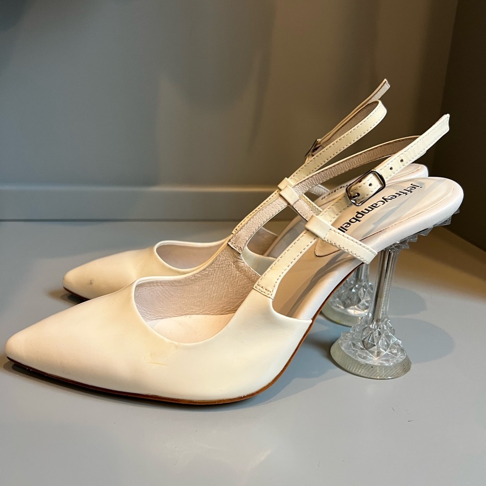 Jeffery Campbell patent white heels